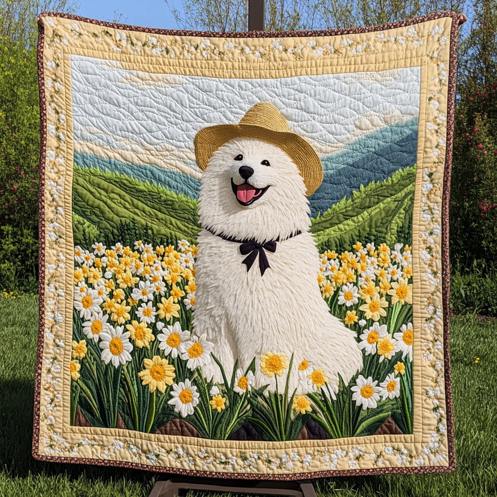 Samoyed Smile Quilted Blanket