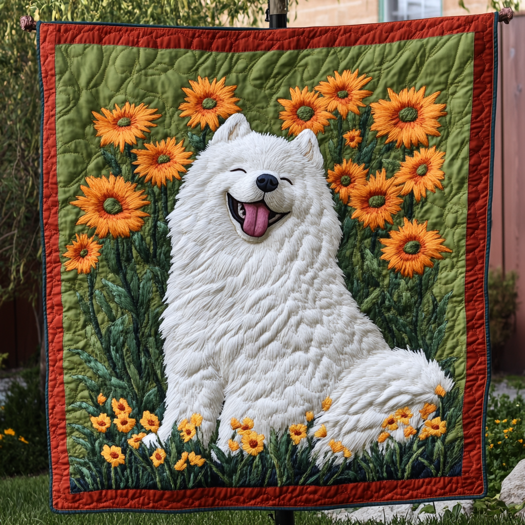 Samoyed Snowbound Quilted Blanket