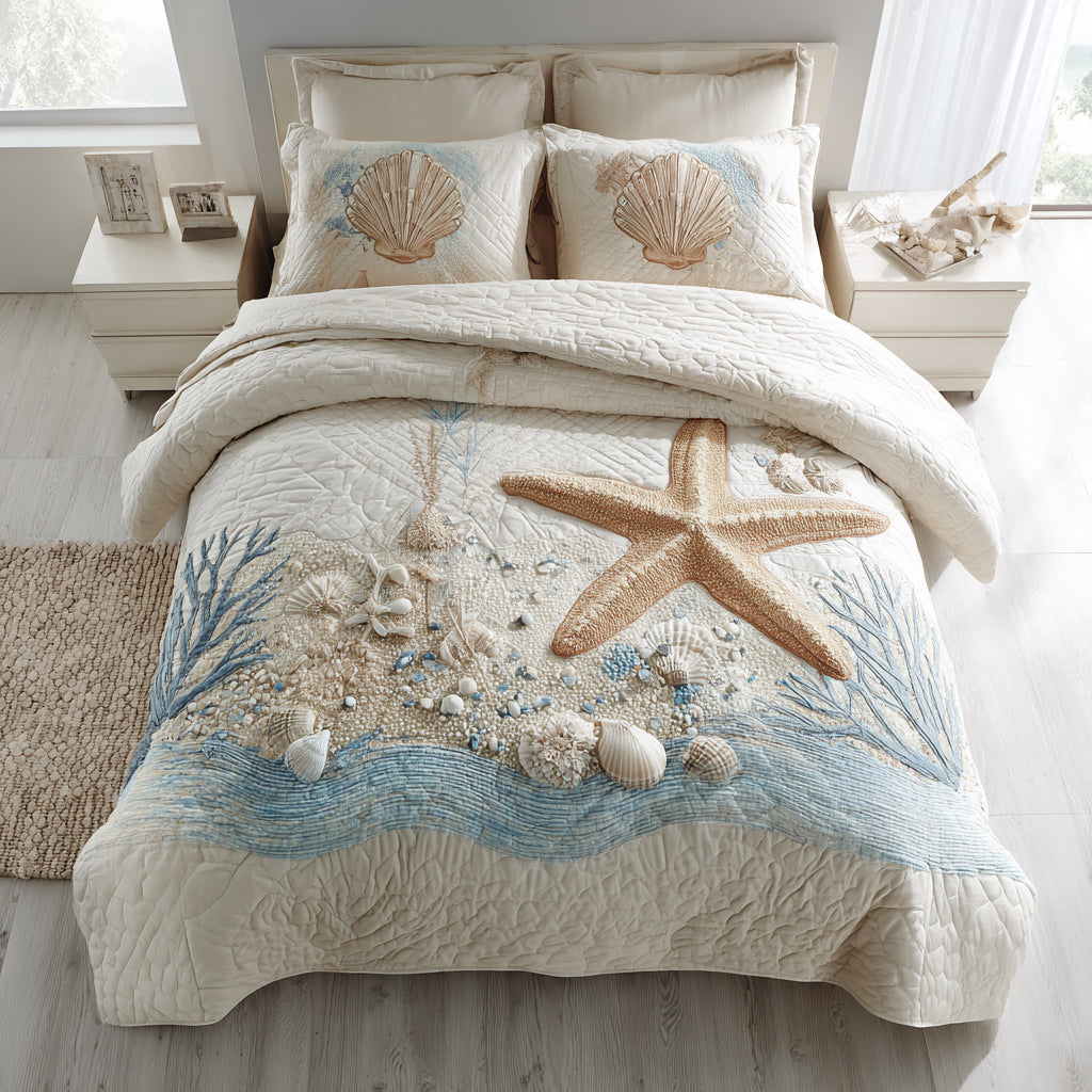 Sandy Ocean Bed 3-Piece Quilted Bedding Set