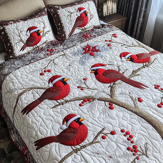 Santa Cardinals 3-Piece Quilted Bedding Set