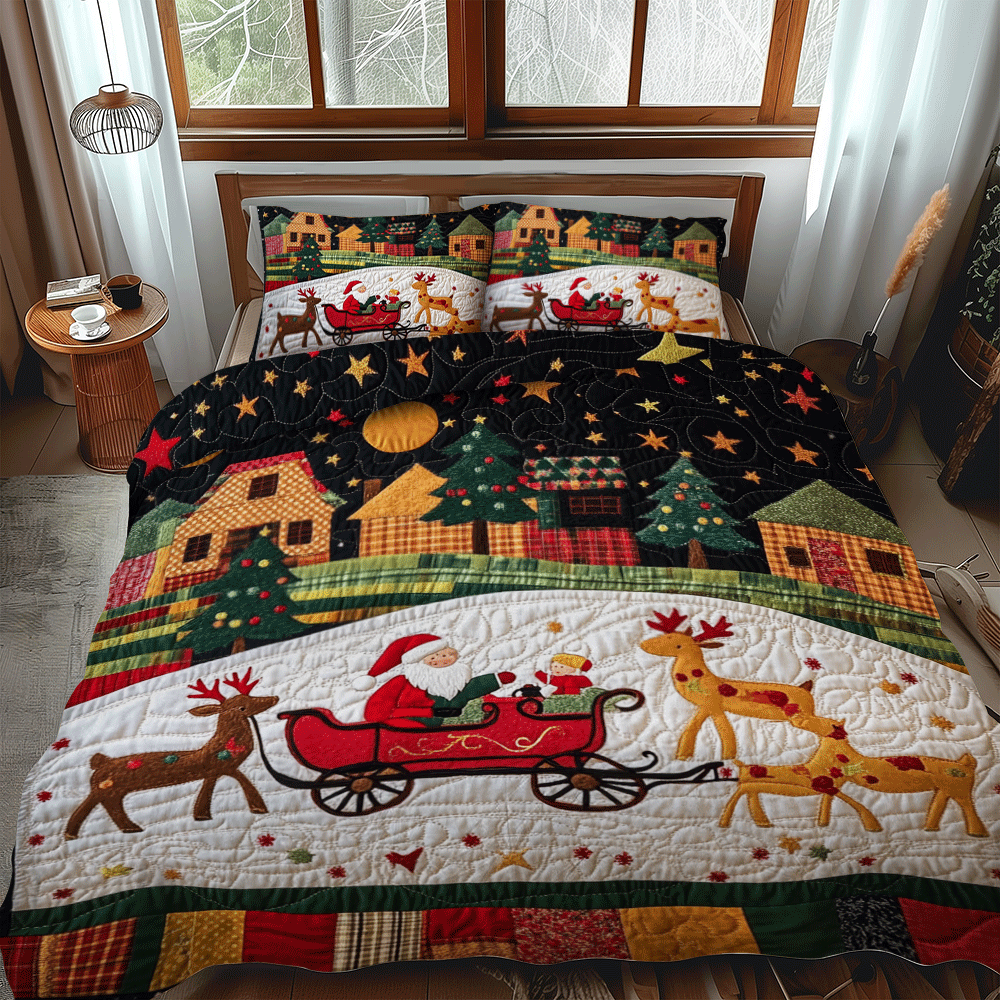 Santa Claus Riding 3-Piece Quilted Bedding Set
