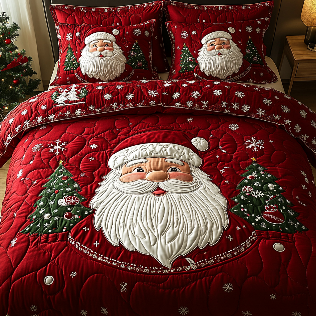 Santa Glow 3-Piece Quilted Bedding Set