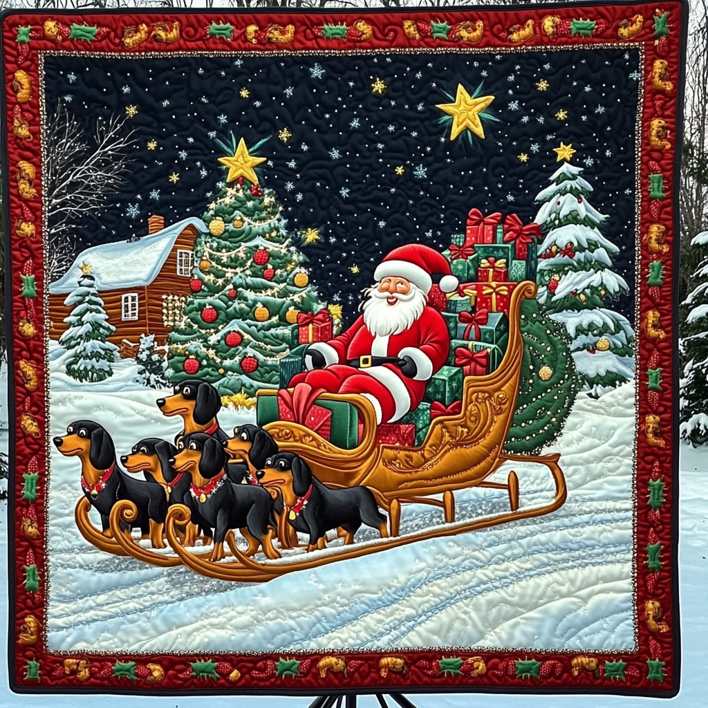 Santa Little Doxie Quilted Blanket
