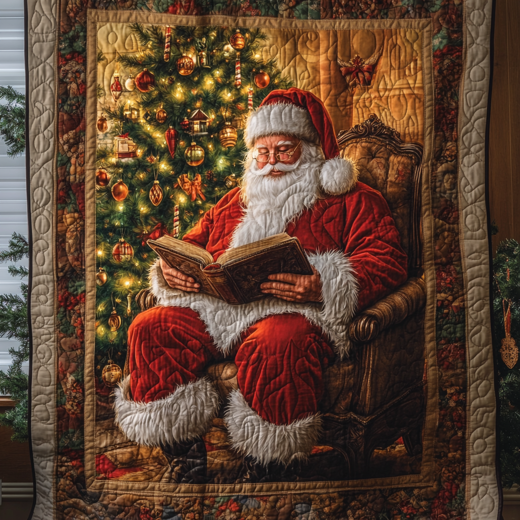 Santa Snowy Night Quilted Blanket