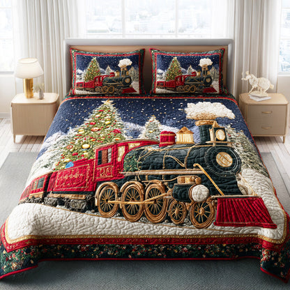 Santa Train Trail 3-Piece Quilted Bedding Set
