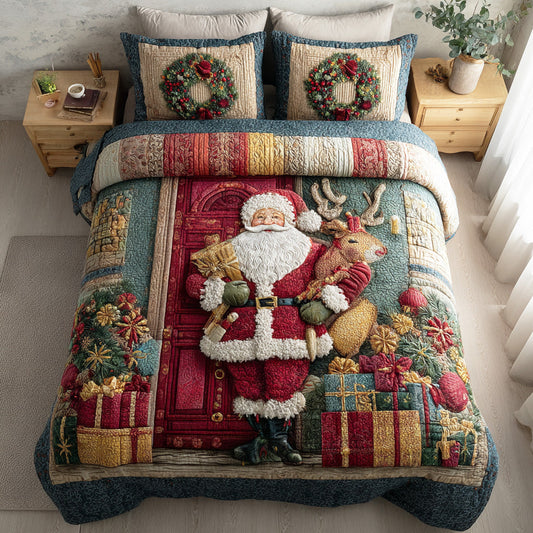 Santa Warm Welcome 3-Piece Quilted Bedding Set