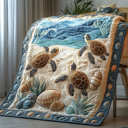 Sapphire Shells Quilted Blanket