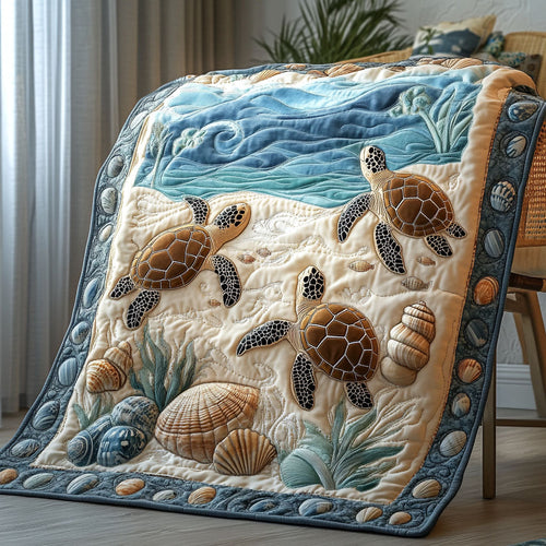 Sapphire Shells Quilted Blanket