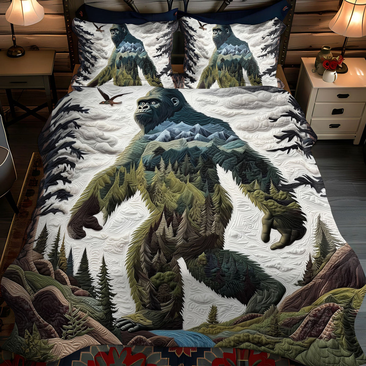 Sasquatch Encounter 3-Piece Quilted Bedding Set