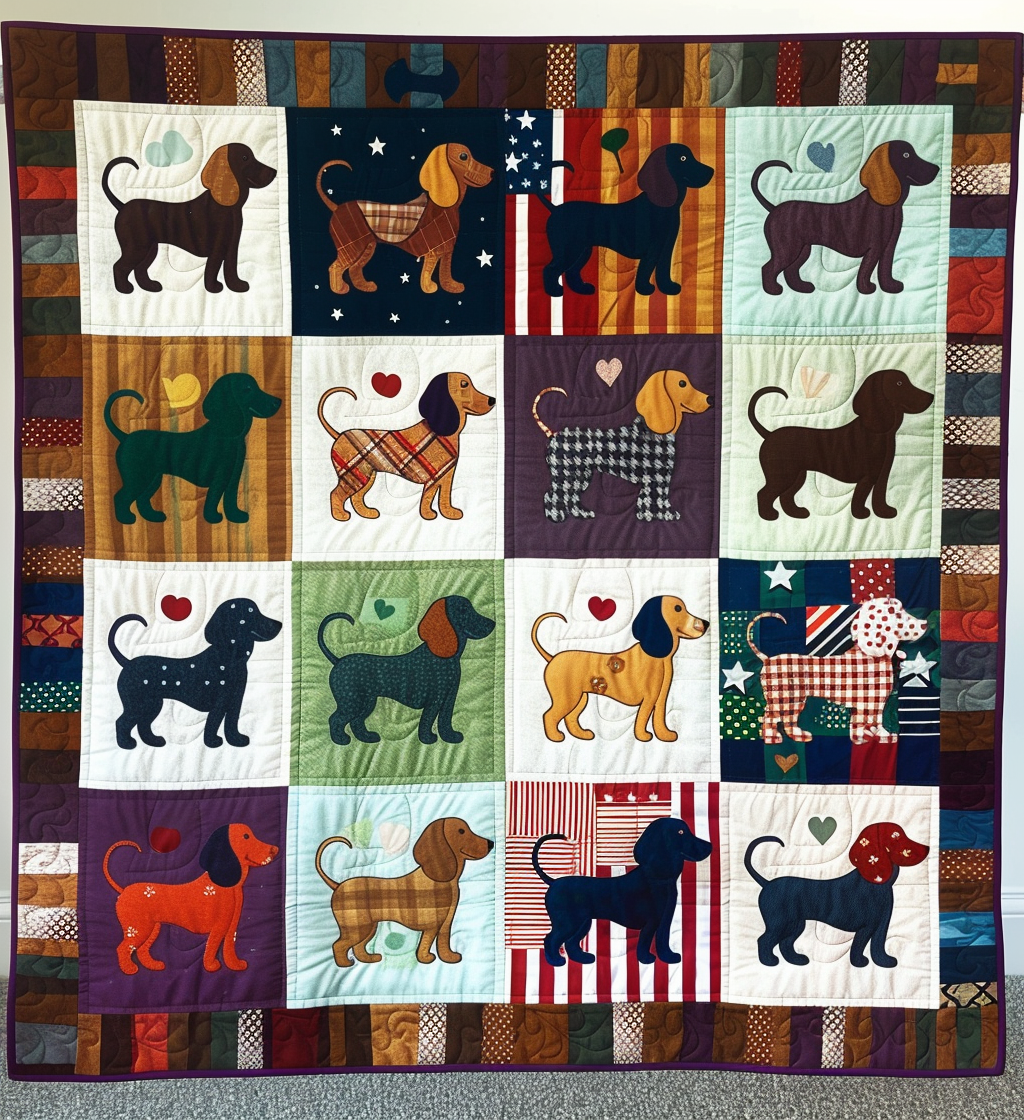 Sausage Dog Slumber Quilted Blanket