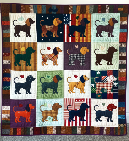 Sausage Dog Slumber Quilted Blanket