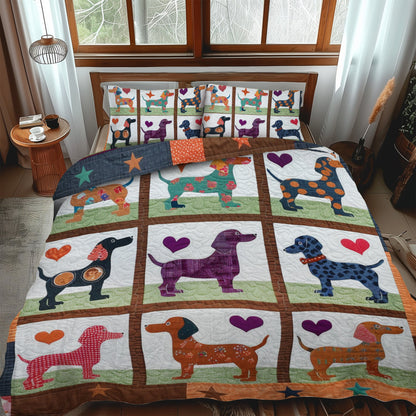 Sausage Dog Symphony 3-Piece Quilted Bedding Set