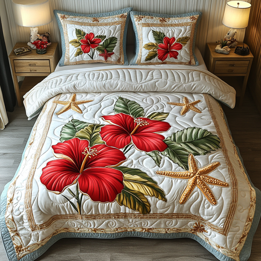 Scarlet Bloom 3-Piece Quilted Bedding Set