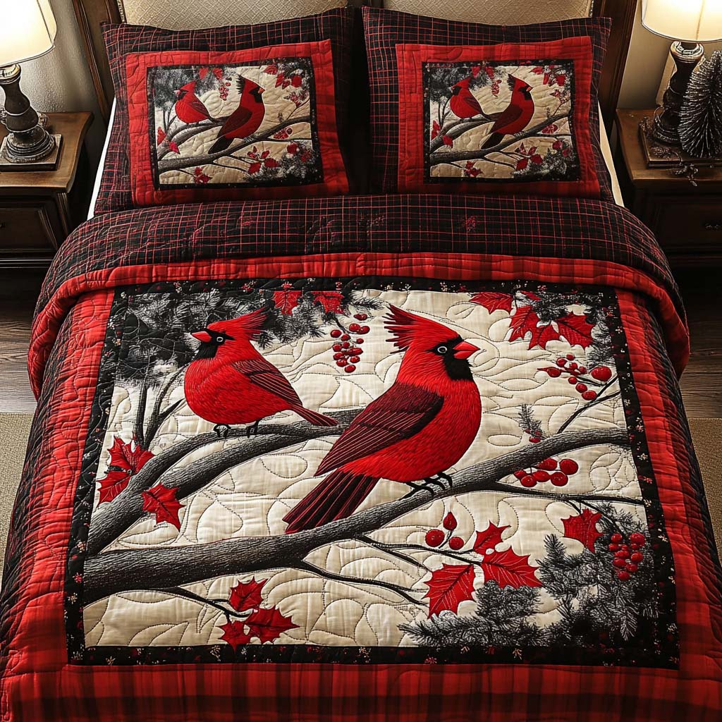 Scarlet Branches 3-Piece Quilted Bedding Set
