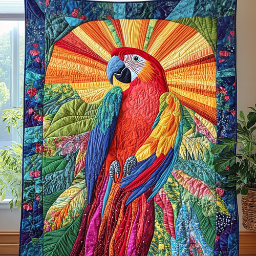 Scarlet Plumes Quilted Blanket