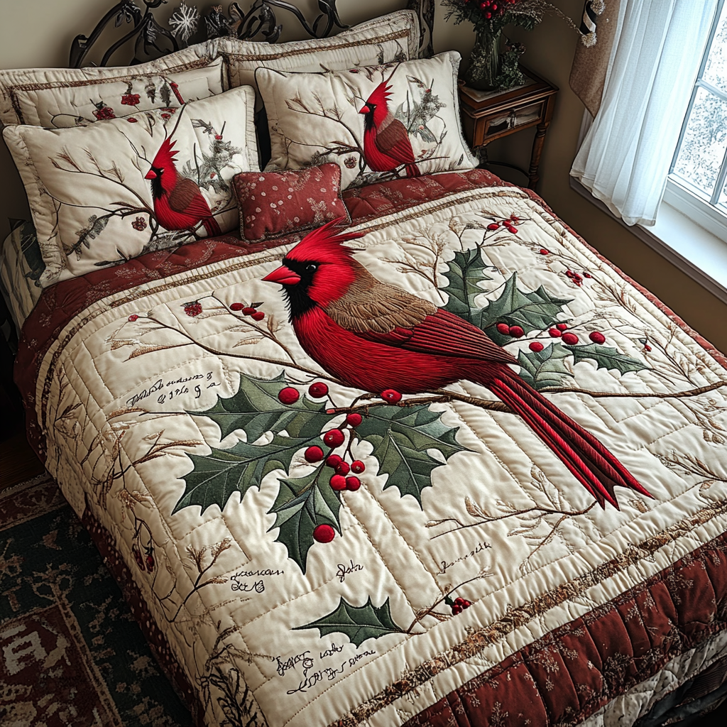 Scarlet Serenity 3-Piece Quilted Bedding Set