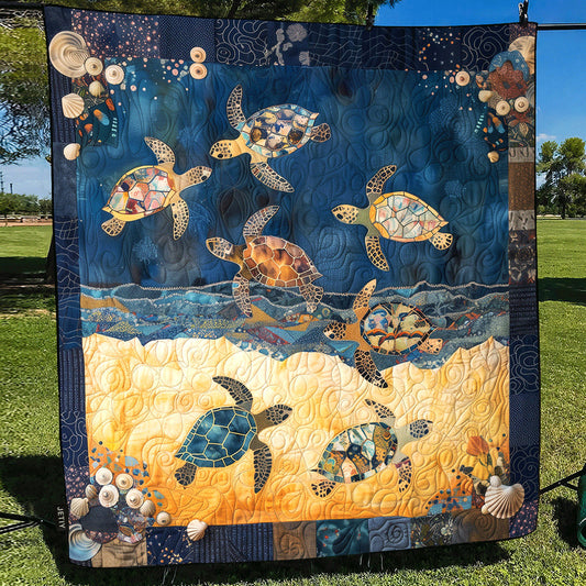Sea Turtle Mingle Quilted Blanket