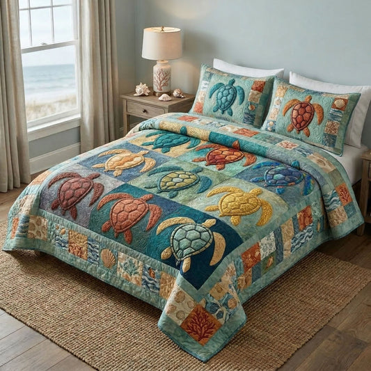 Sea Turtle 3-Piece Quilted Bedding Set