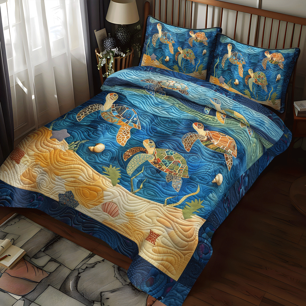 Sea Turtle Playground 3-Piece Quilted Bedding Set