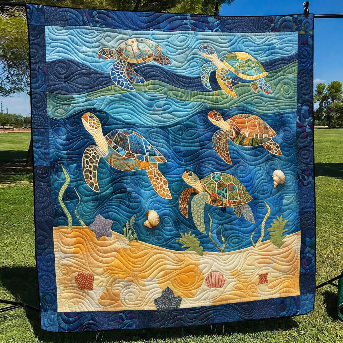 Sea Turtle Playground Quilted Blanket