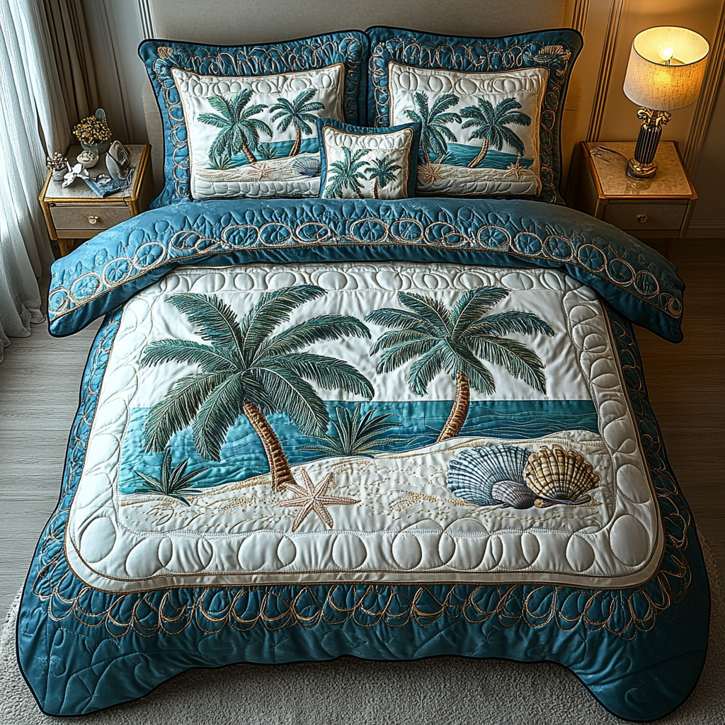 Seashells Palm 3-Piece Quilted Bedding Set