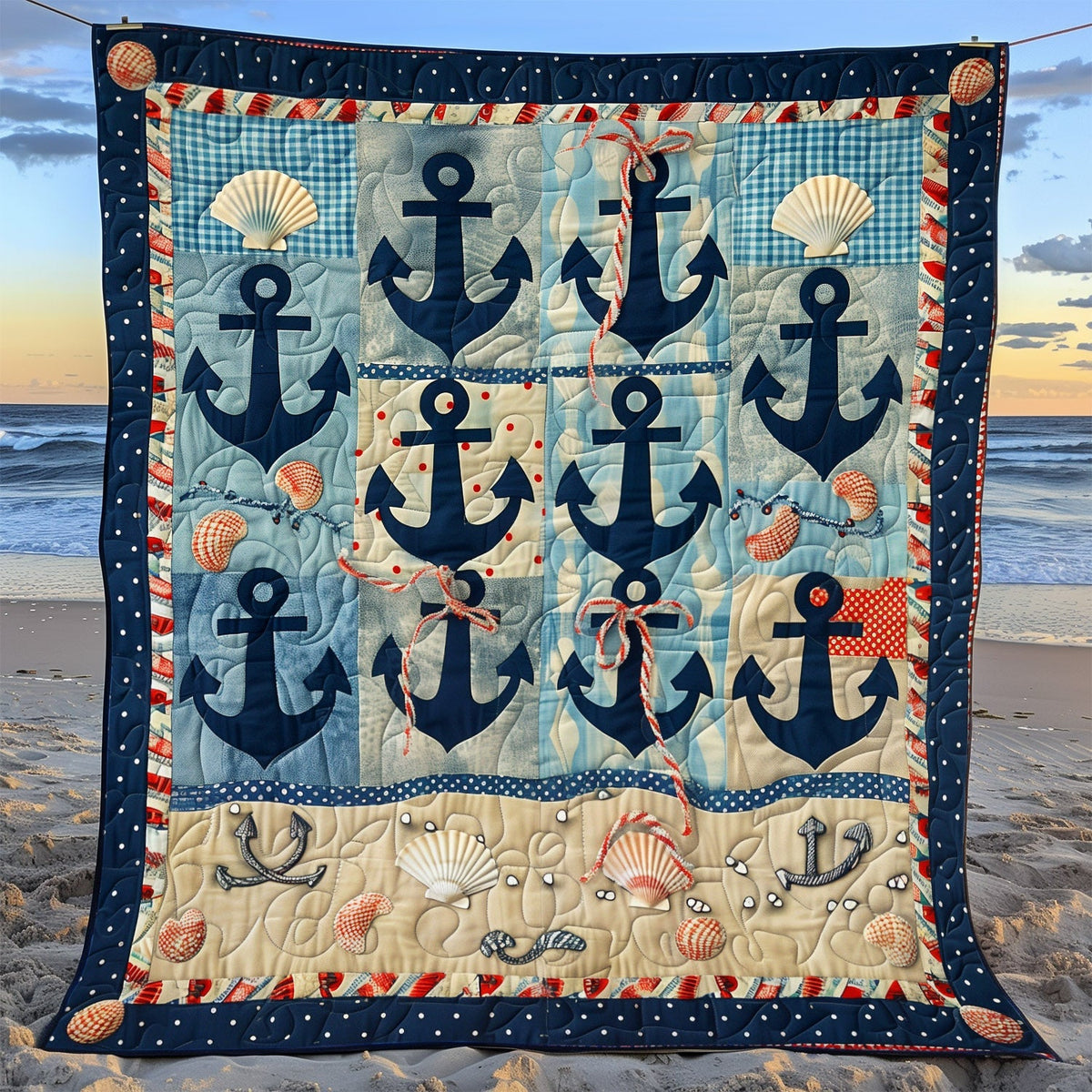 Seaside Anchors Quilted Blanket