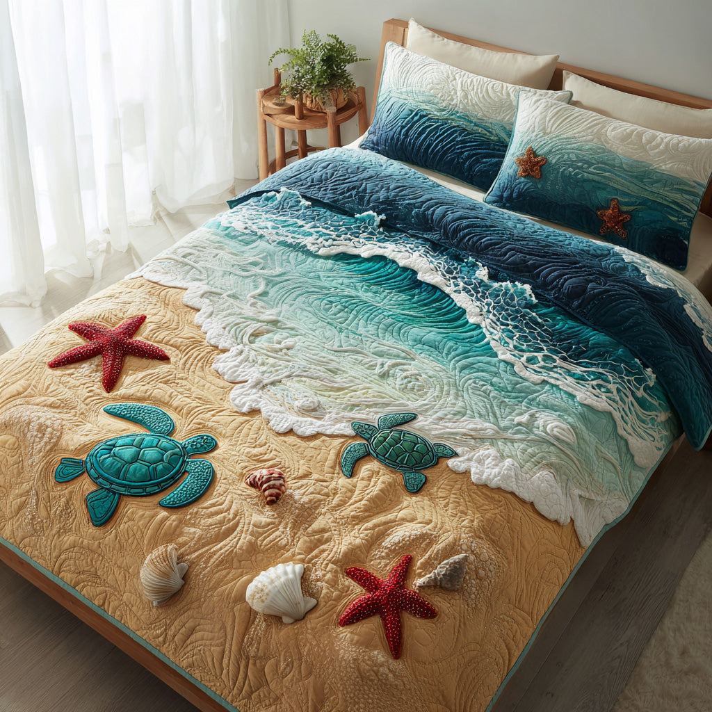 Seaside Friends 3-Piece Quilted Bedding Set