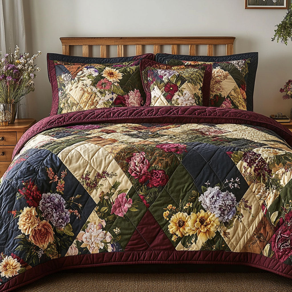 Secret Garden Blooms 3-Piece Quilted Bedding Set
