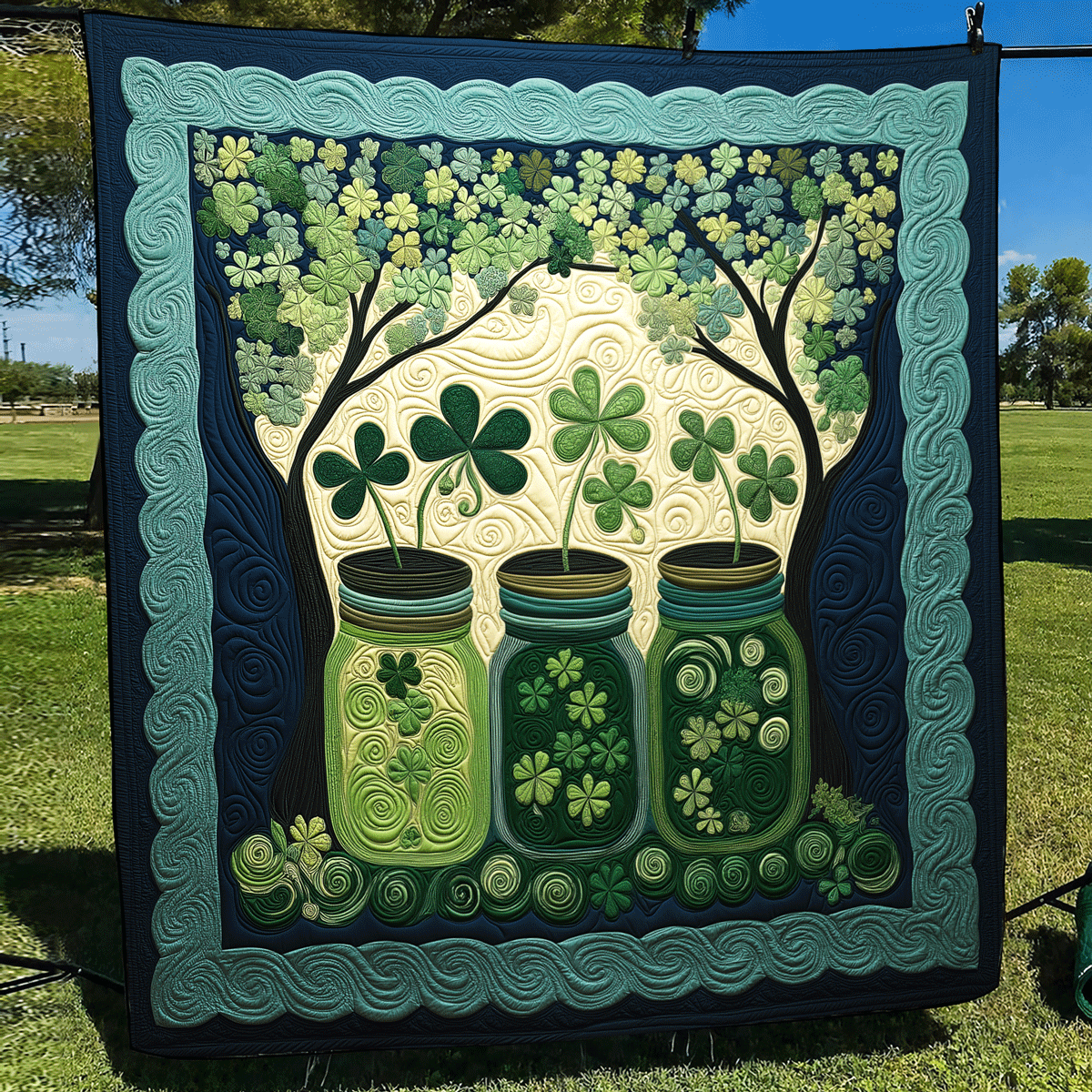 Serene Clover Blooms Quilted Blanket