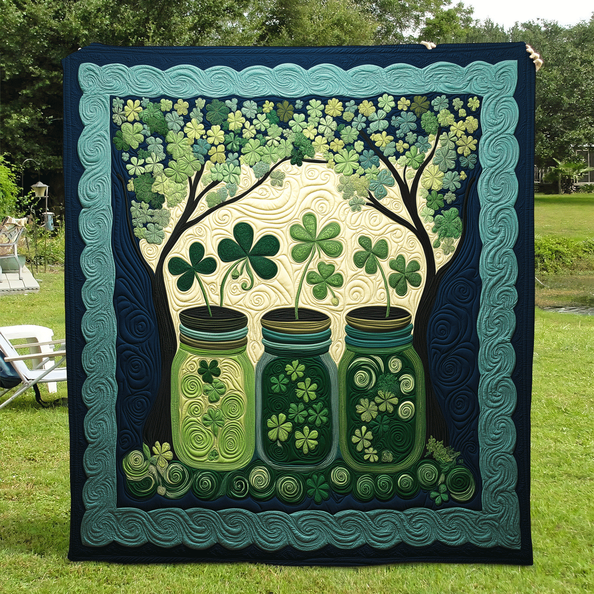 Serene Clover Blooms Quilted Blanket