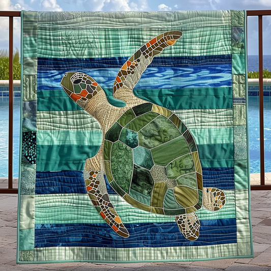 Serene Sea Turtle Quilted Blanket