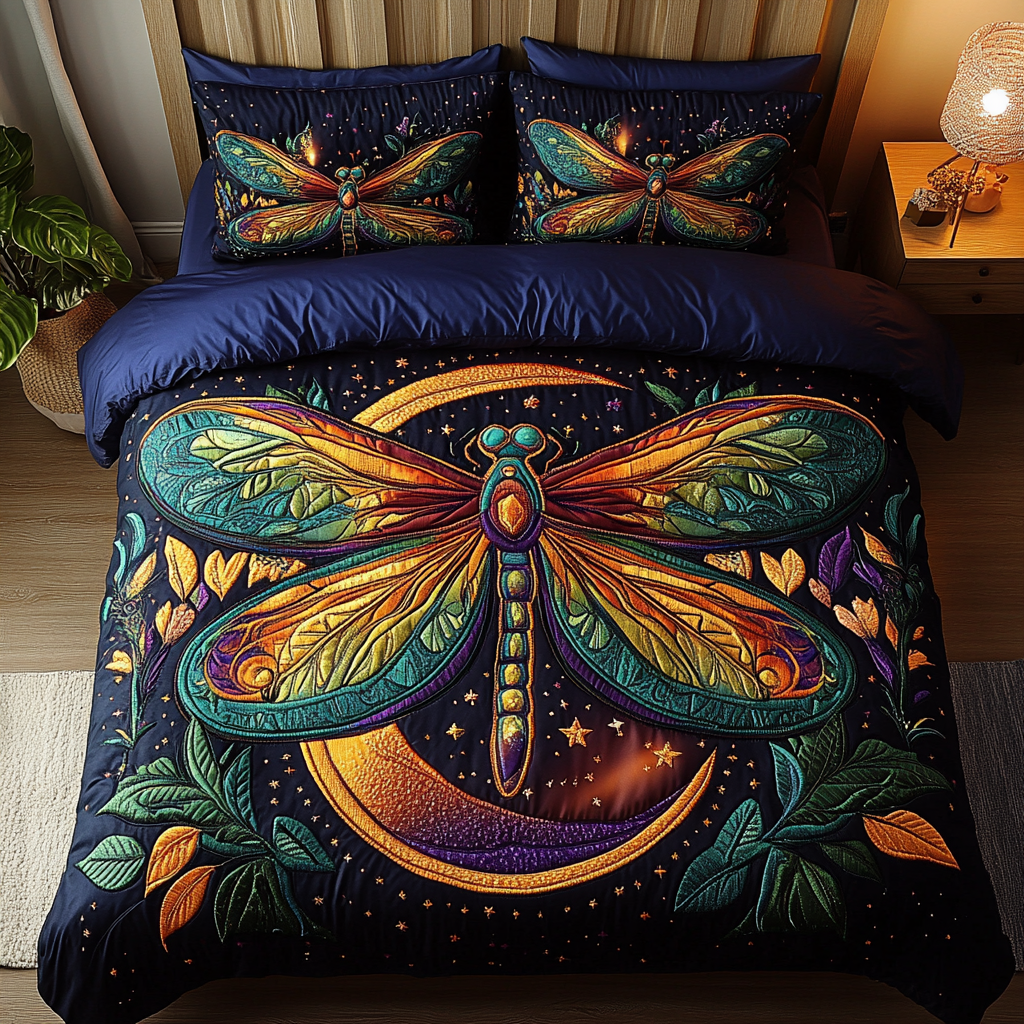 Serene Dragonfly 3-Piece Quilted Bedding Set