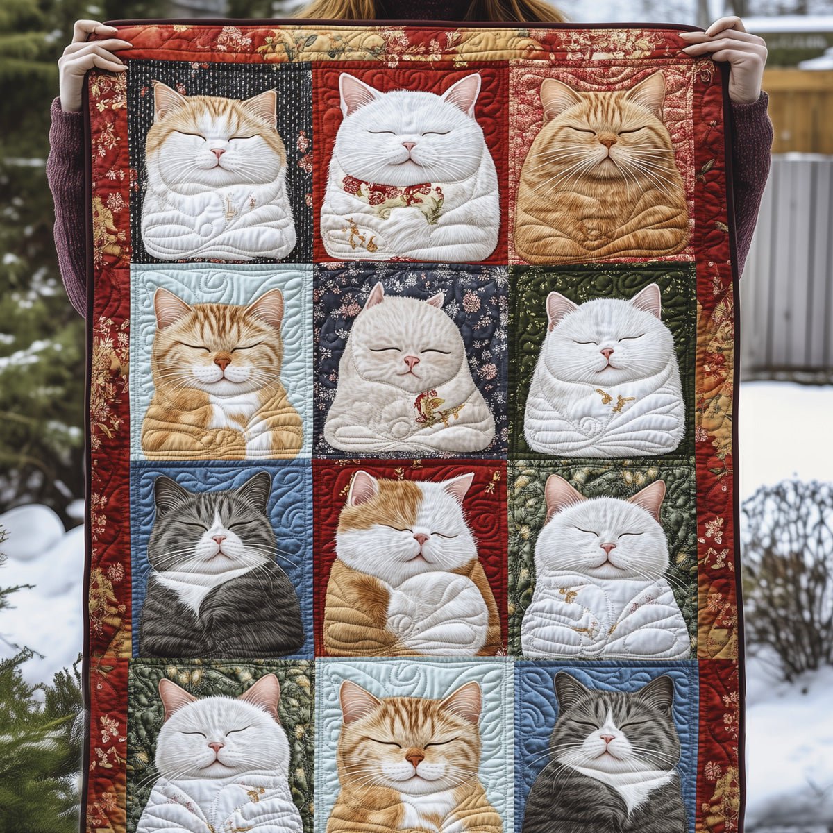 Serene Feline Quilted Blanket
