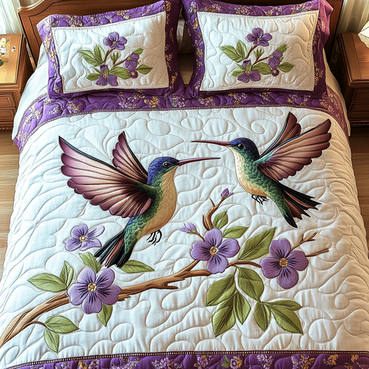 Serene Hummingbird 3-Piece Quilted Bedding Set
