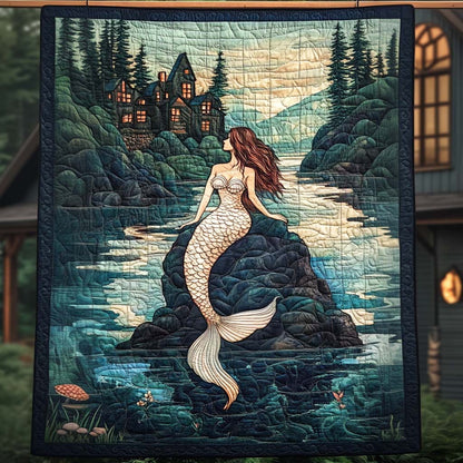 Serene Rock Mermaid Quilted Blanket