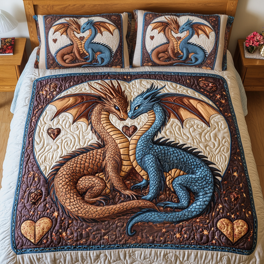 Serenity Dragons 3-Piece Quilted Bedding Set