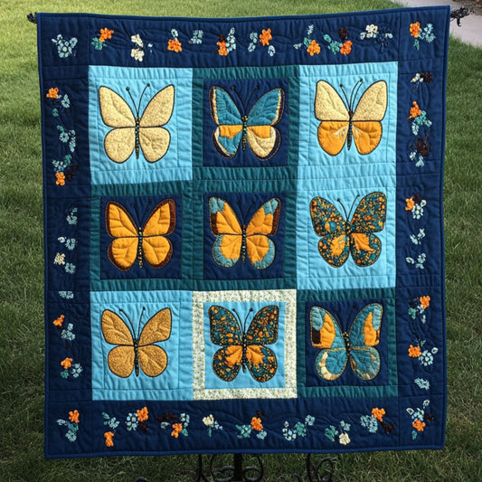 Shades of Blue Butterflies Quilted Blanket