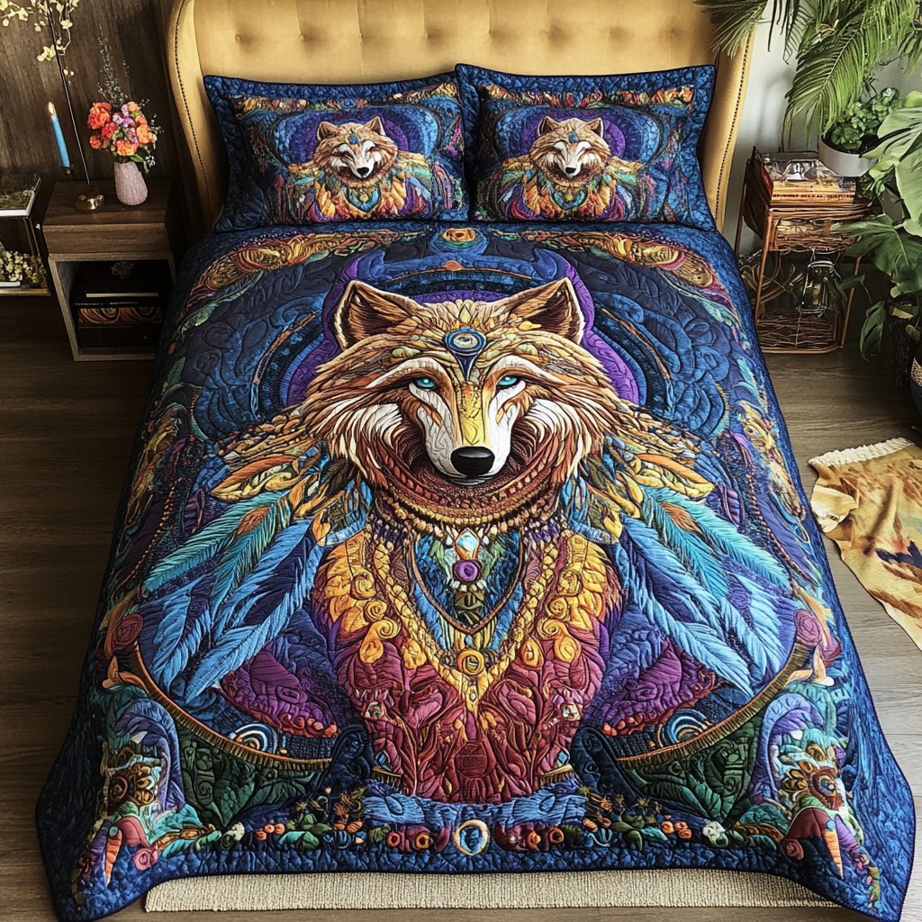 Shadow Wolf 3-Piece Quilted Bedding Set