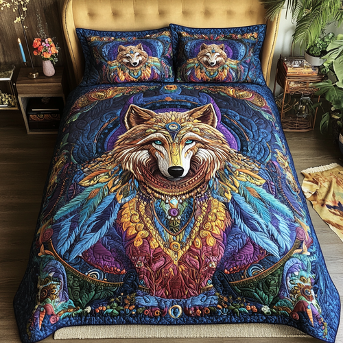 Shadow Wolf 3-Piece Quilted Bedding Set