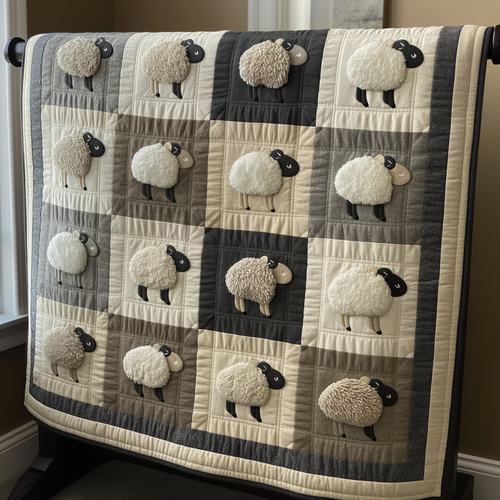 Shadow and Light Sheep Quilted Blanket