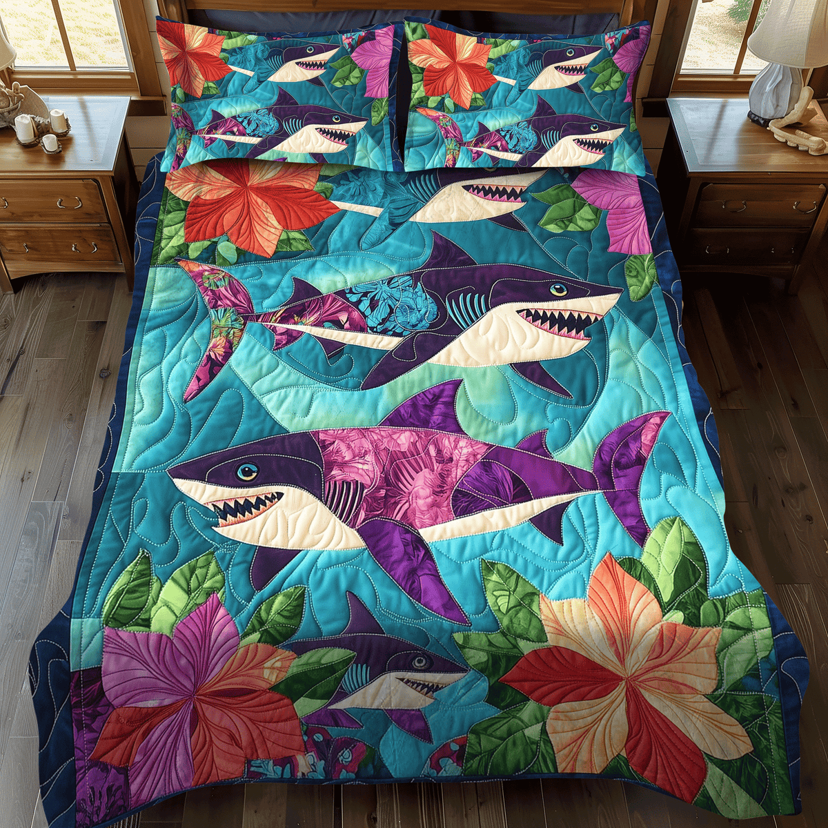 Shark Holiday 3-Piece Quilted Bedding Set