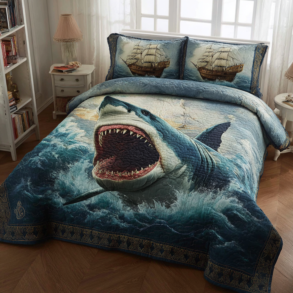 Shark Majesty 3-Piece Quilted Bedding Set