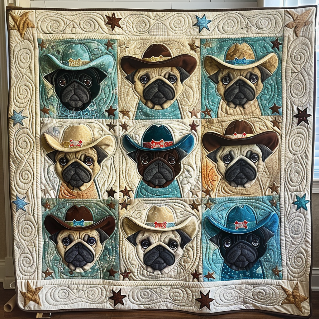 Sheriff Pug Quilted Blanket