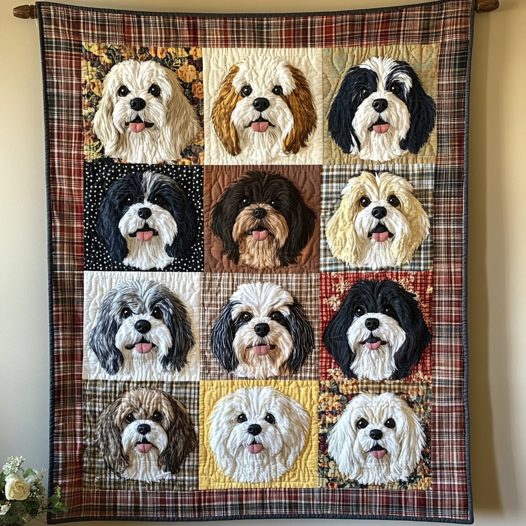 Shih Tzu Delight Quilted Blanket
