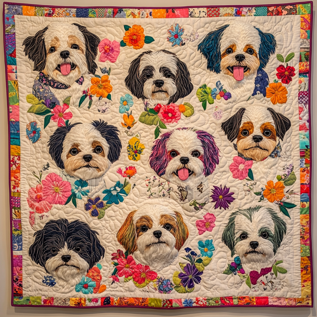 Shih Tzu Serenity Quilted Blanket