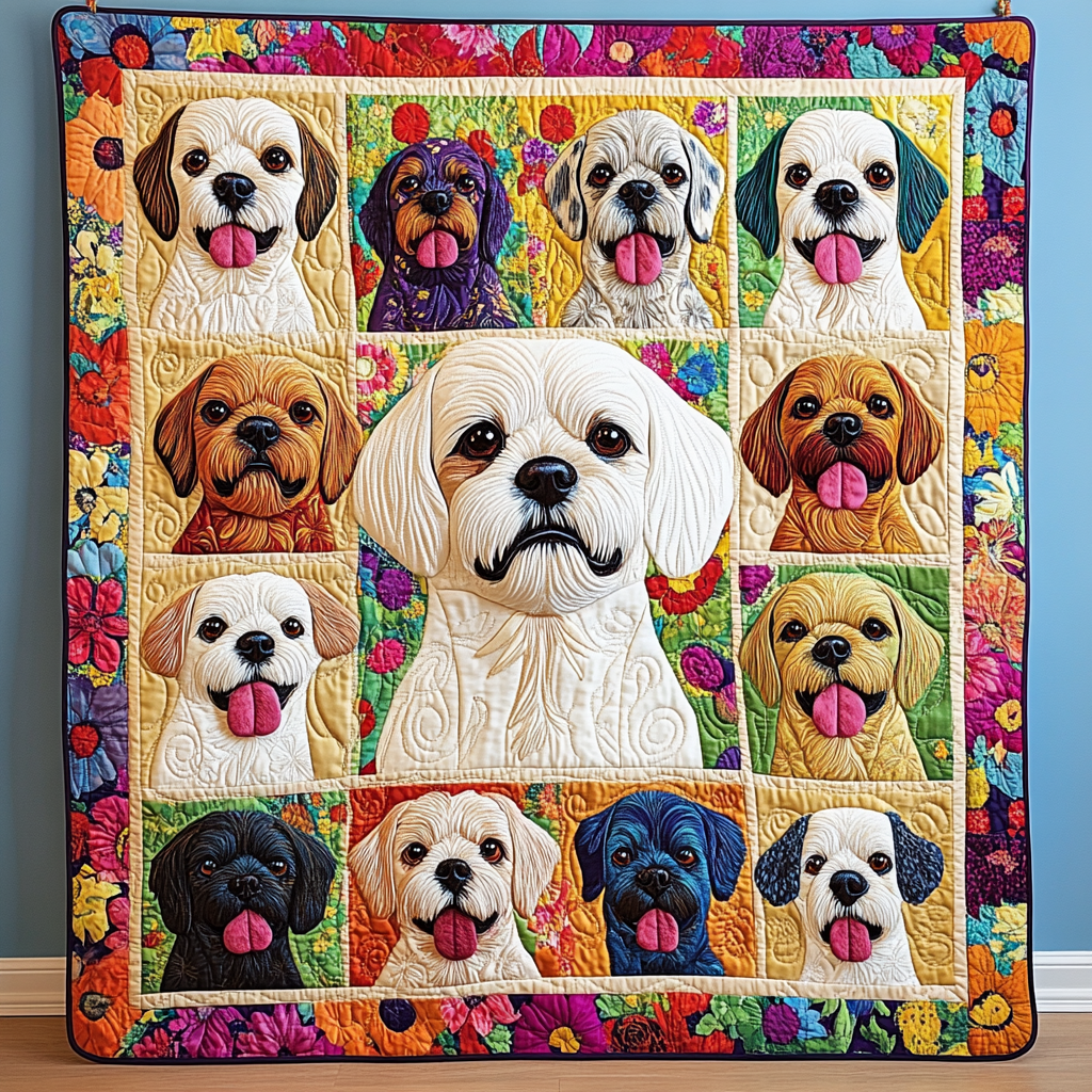 Shih Tzu Splendor Quilted Blanket