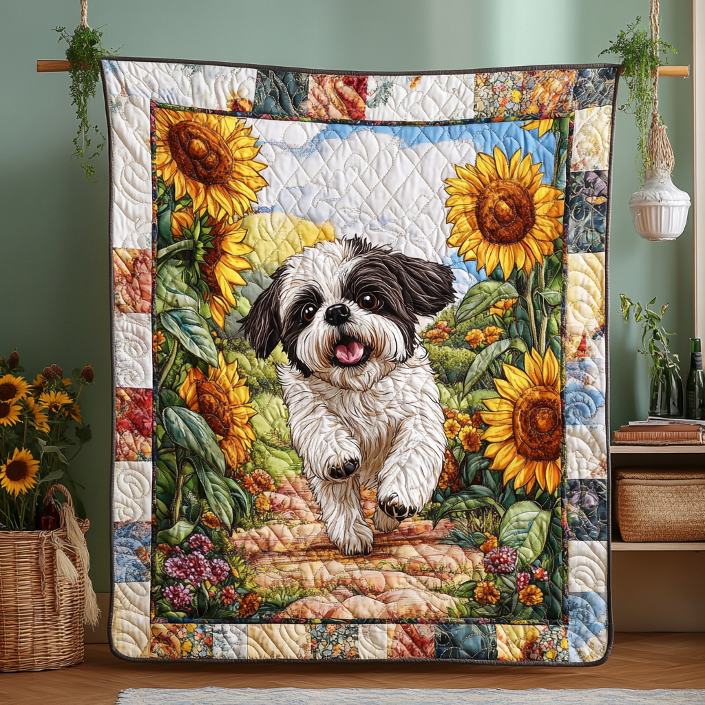 Shih Tzu Sweethearts Quilted Blanket