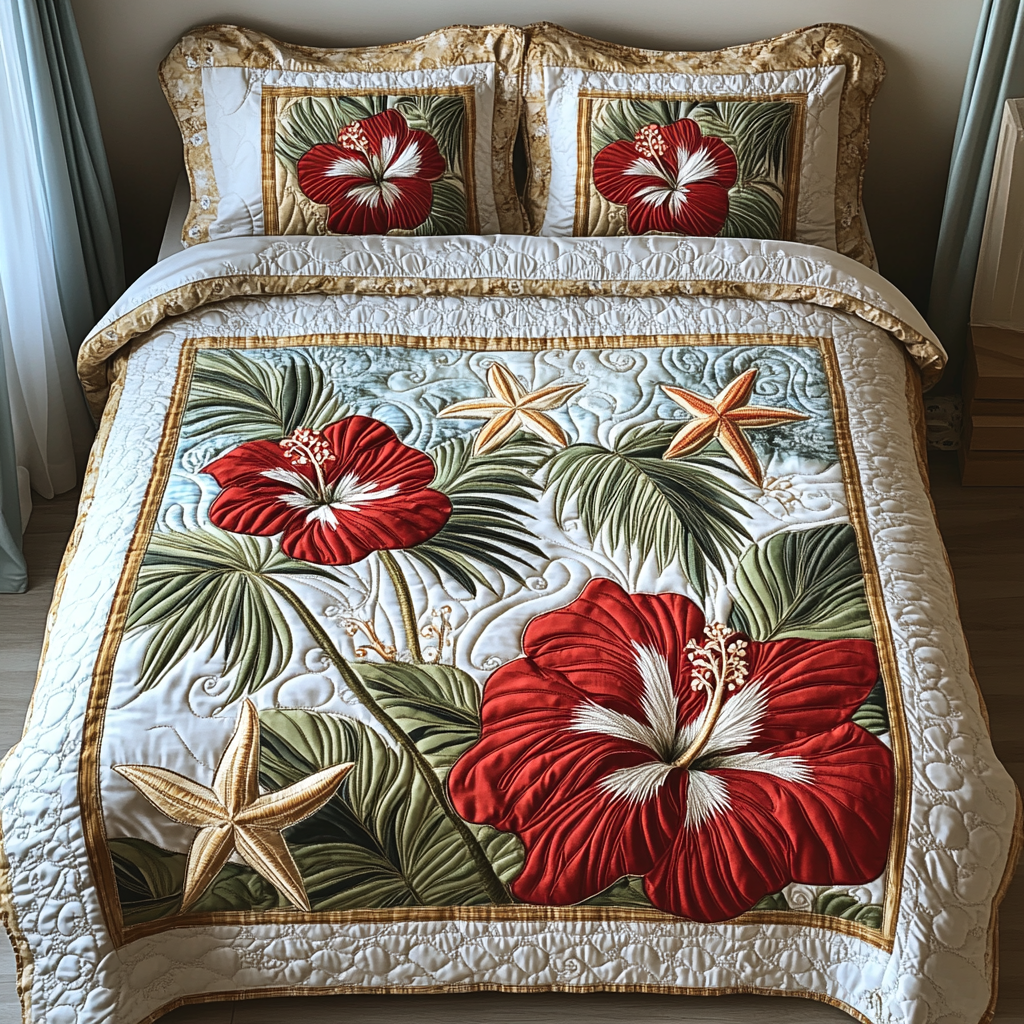 Hibiscus 3-Piece Quilted Bedding Set