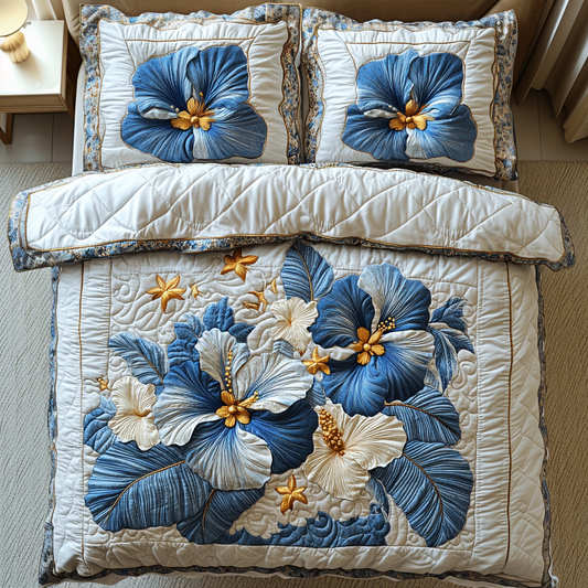 Silver Blue Radiance 3-Piece Quilted Bedding Set