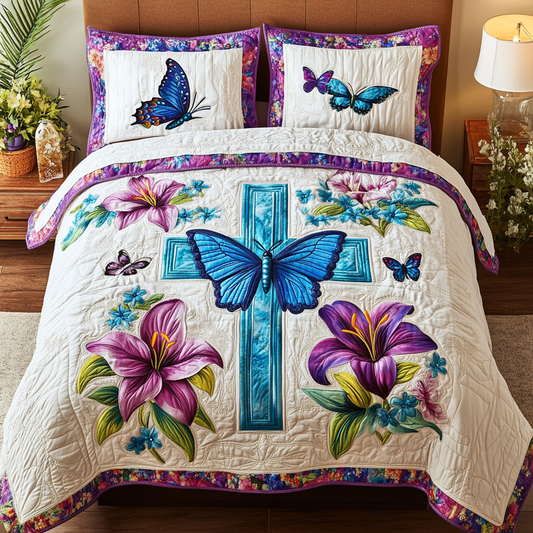 Simple Cross 3-Piece Quilted Bedding Set